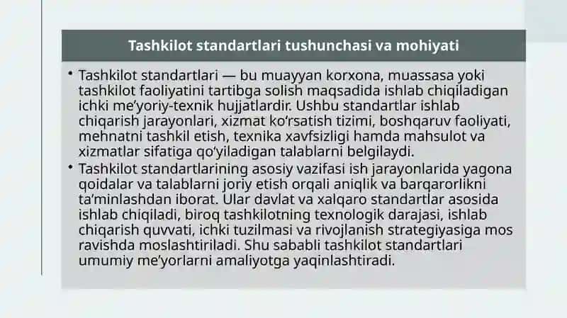 Tashkilot standartlarini organish 3