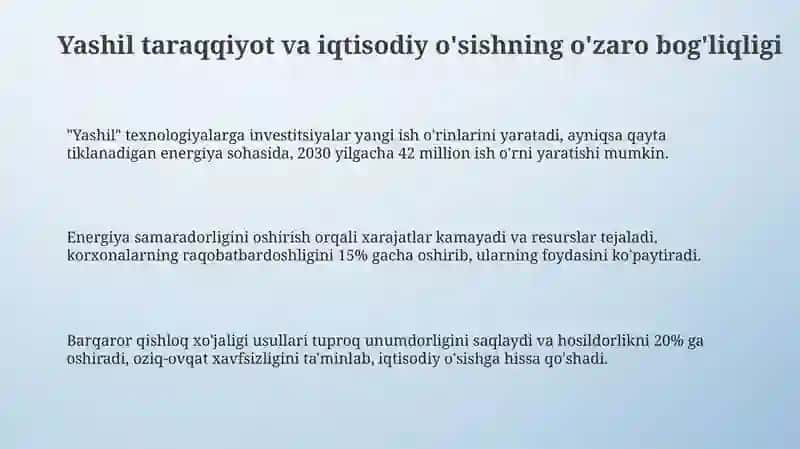 Yashil rivojlanish, iqtisodiy o‘sish va ekologik muhofaza uyg‘unligi 3