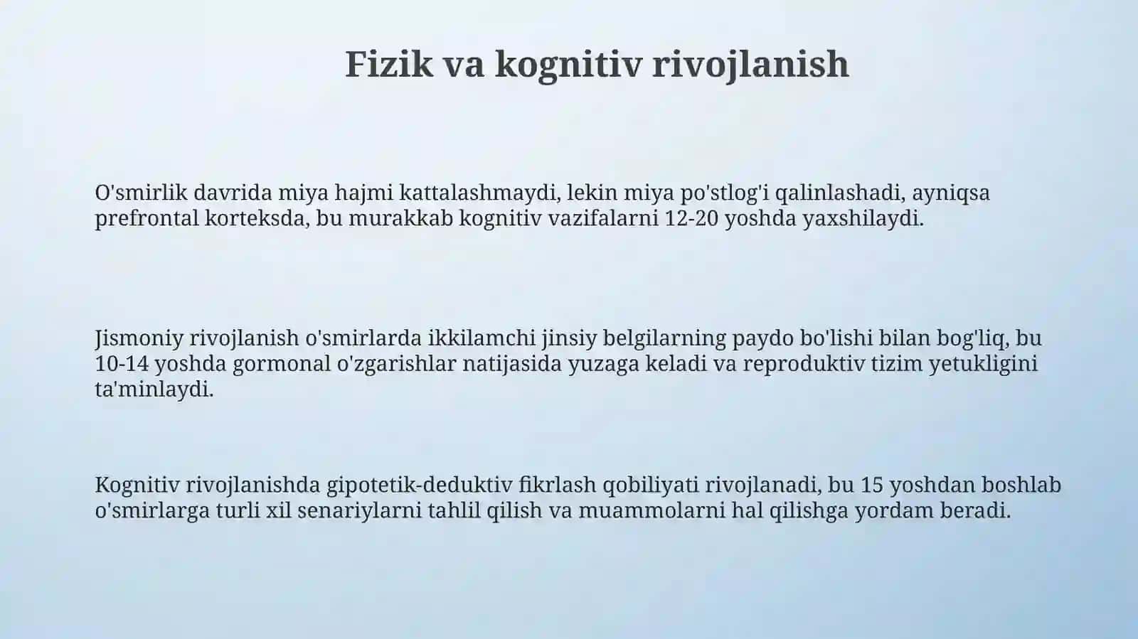 O'smirlik davrida psixik rivojlanish xususiyatlari 3