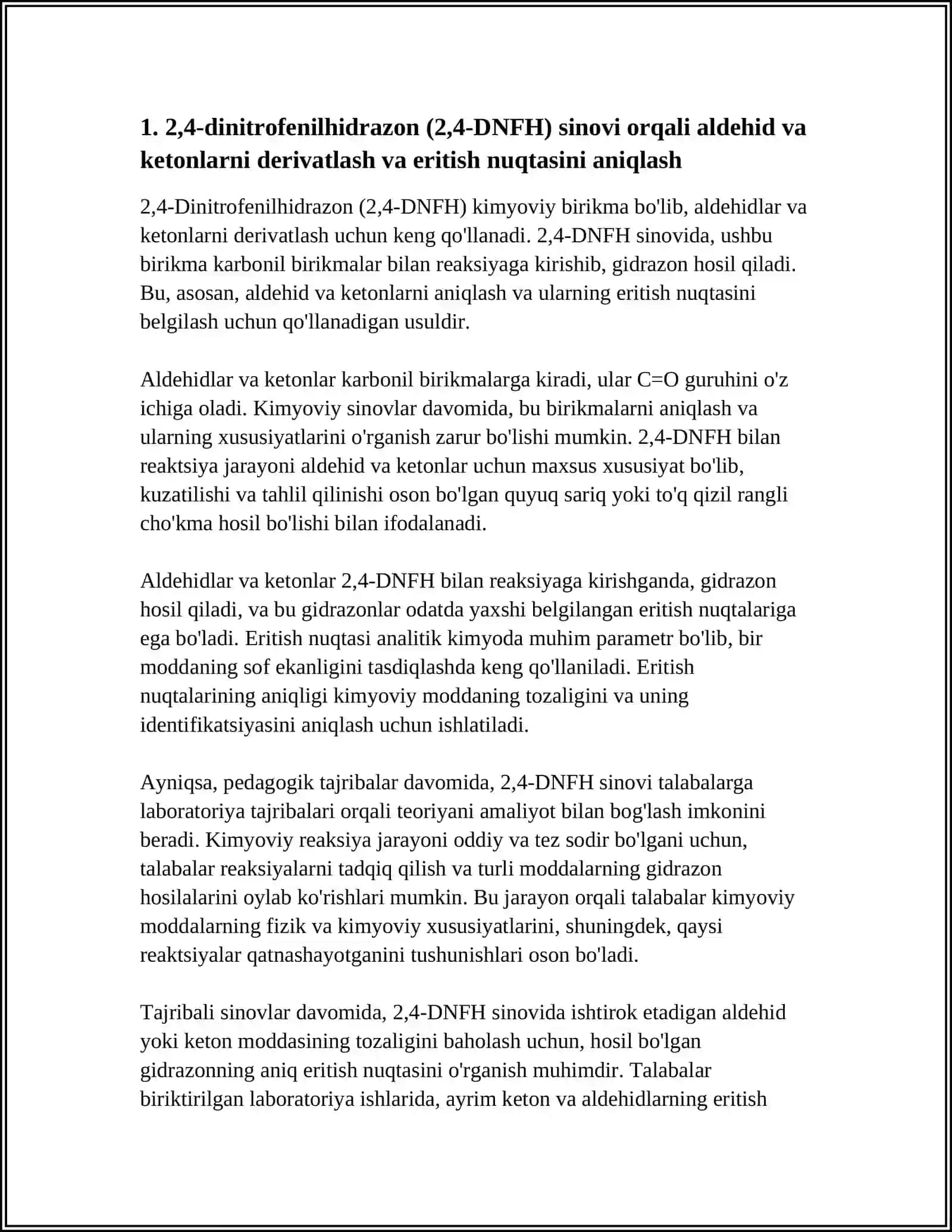 ALDEGIDLAR VA KETONLAR MAVZUSINI OQITISHGA OID TAJRIBALARNI ISHLAB CHIQISH 3