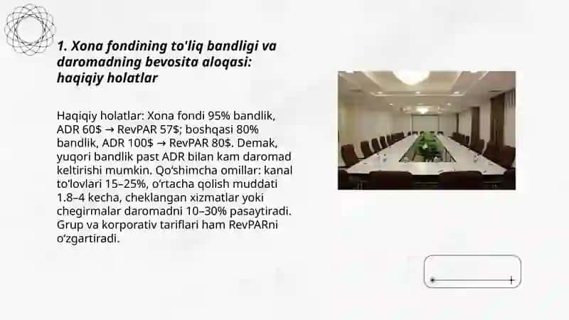 Xona fondining to' liq band bo'lishi har doim yuqori daromadni ta'minlaydimi? Sababini asoslab yozing 3