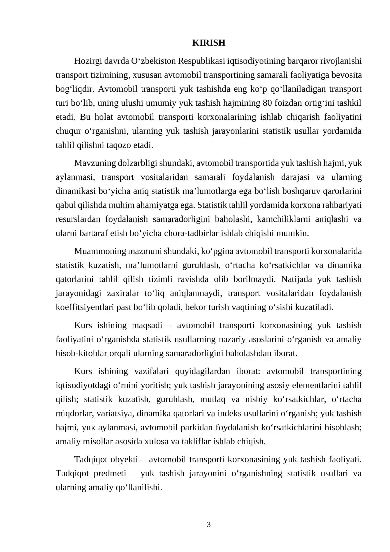AVTOMOBIL TRANSPORTI KORXONASINING YUK TASHISHINI O‘RGANISHNING STATIK USULLARI 3