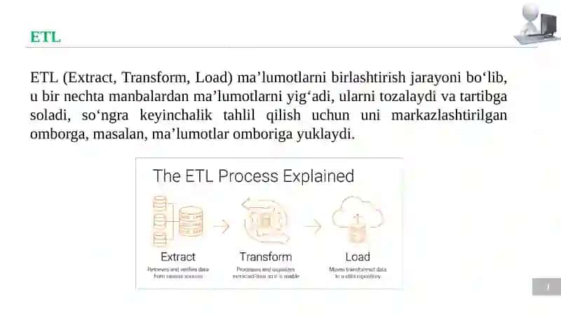 ETL (Extract -chiqaribolish, Transform –transformatsiya, Load –yuklash) 3