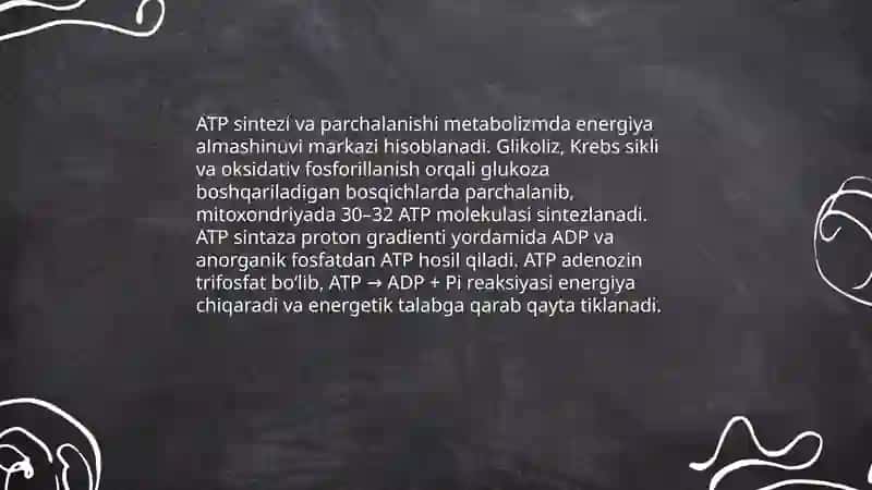 Metabolizm jarayonida energiya hosil bo'lishi va sarflanishi 3