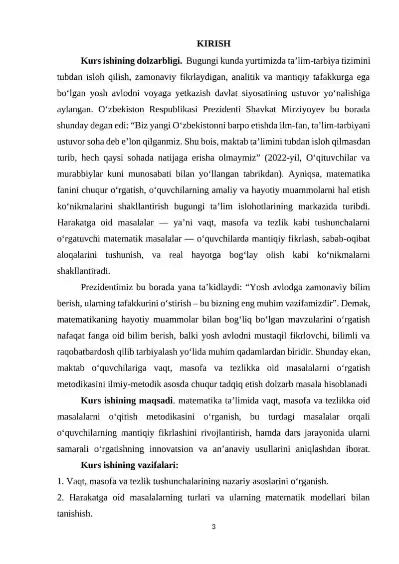 Matematika o'qitishda vaqt, masofa va tezlikka doir masalalar yechishga o'rgatish metodikasi.docx 3