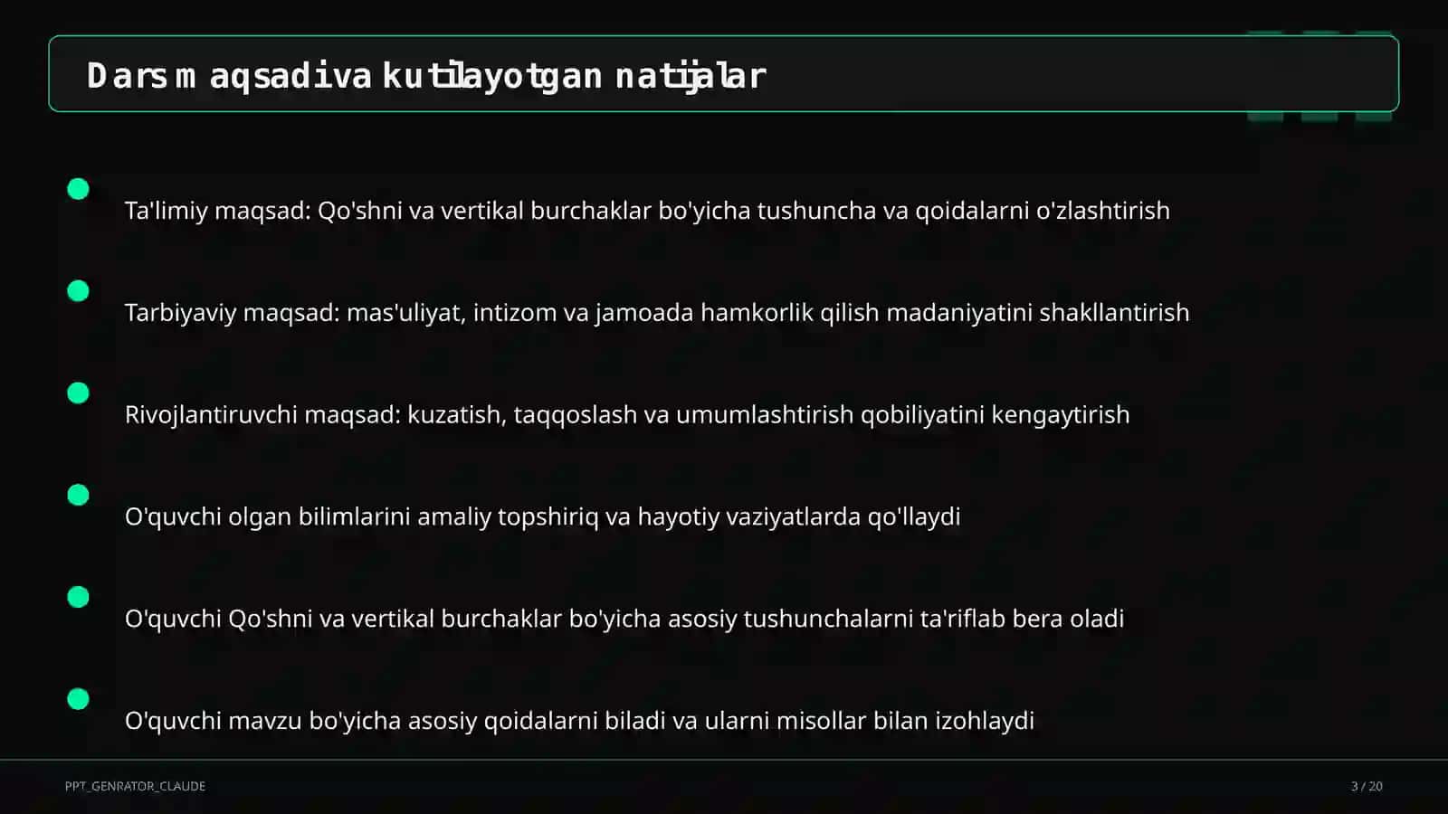 Qo'shni va vertikal burchaklar (7-sinf) 3
