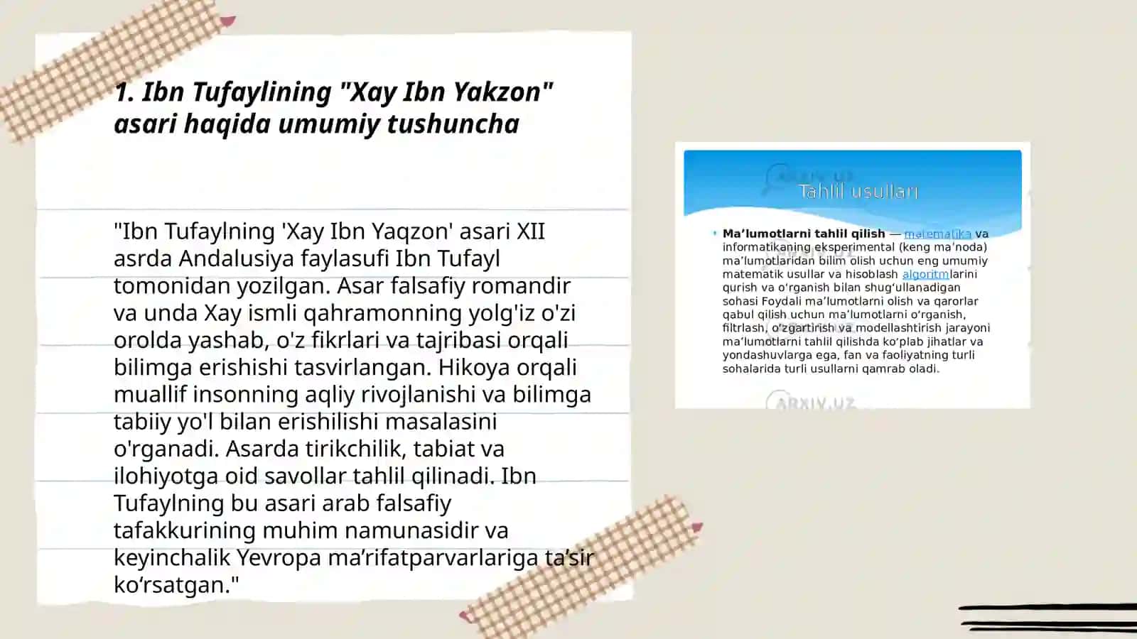Ibn Tufayli va Ibn Sinaoning "Xay Ibn Yakzon o'g'li" risolasini qiysiy tahlili etish 3