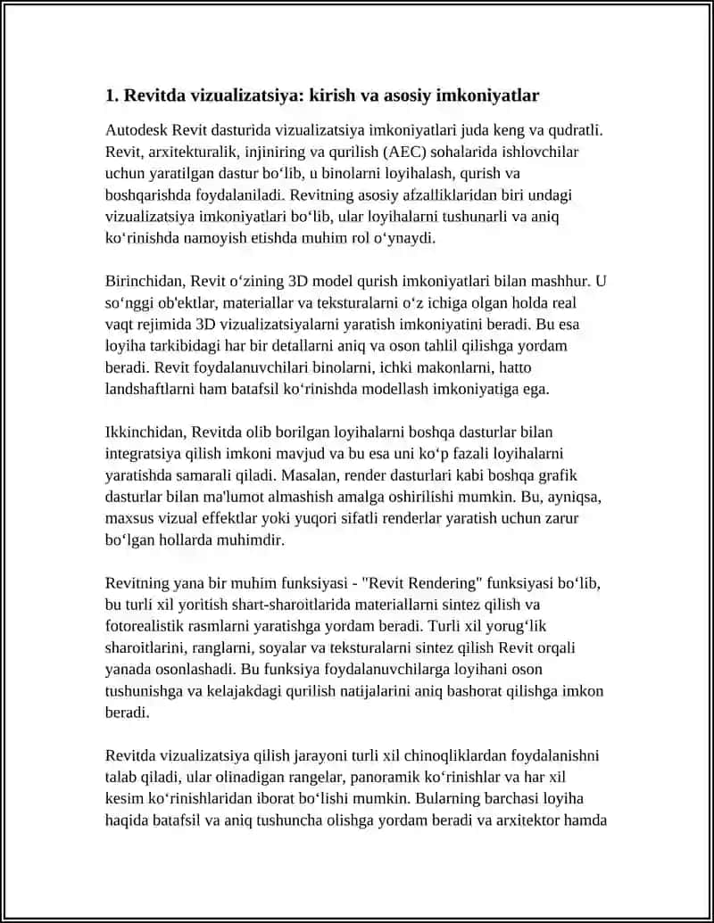 AUTODESK REVIT DASTURIDA VIZUALIZATSIYA VA (AUTOCAD) BOSHQA DASTURLAR BILAN TAQQOSLASH 3