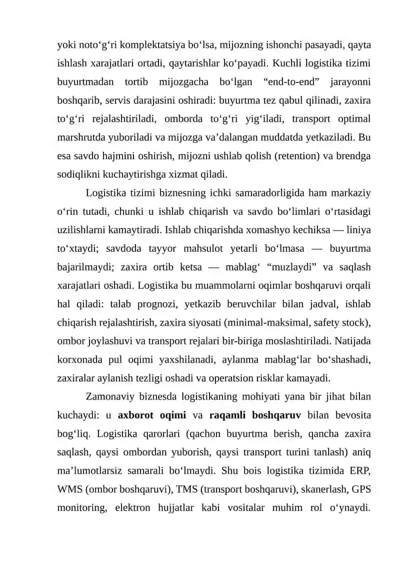 Logistikani optimallashtirish va biznes samaradorligi 3