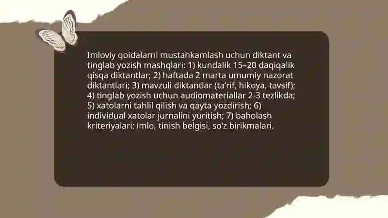 Imloviy savodxonlikni oshirish boʻyicha mashqlar ishlab chiqish A'zamova Namuna 3