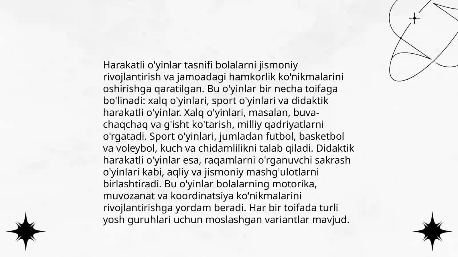Harakatli o'yinlar tasnifi va uning turlari 3