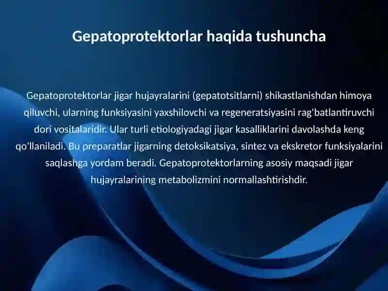 Gepatotrop va o‘t haydovchi dori vositalarining klinik 
farmakologiyasi. Gepatoprotektorlar haqida 3