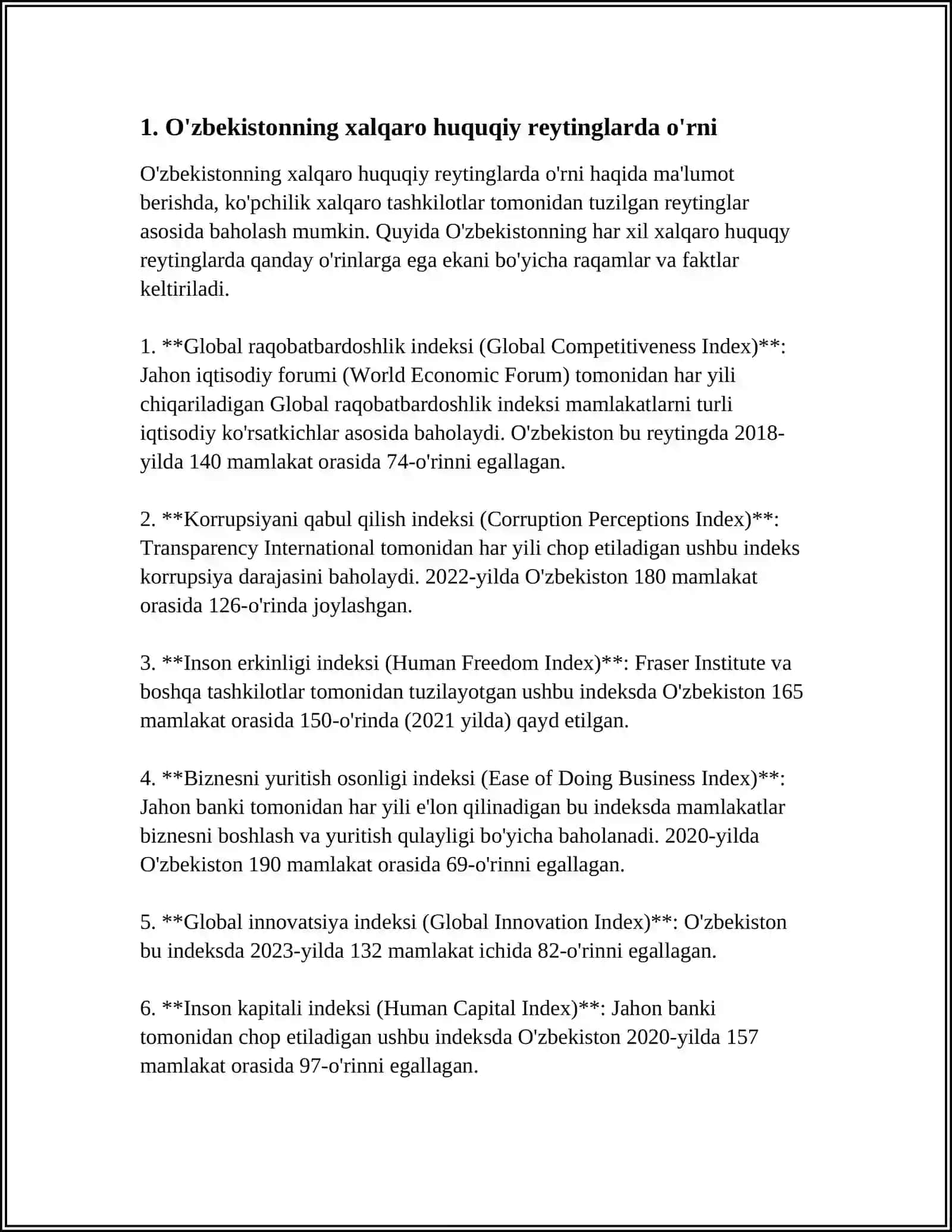 SIYOSIY-HUQUQIY SOHADAGI USTUVOR XALQARO REYTINGLAR VA ULARGA O'ZBEKISTONNING INTEGRATSIYALASHUVI 3