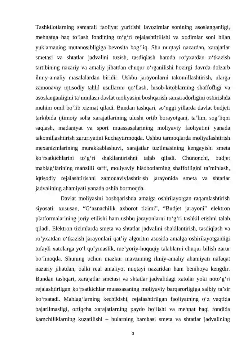 Xarajatlar smetasi va shtatlar jadvalini tuzish, tasdiqlash va ro‘yхatdan o‘tkazish 3