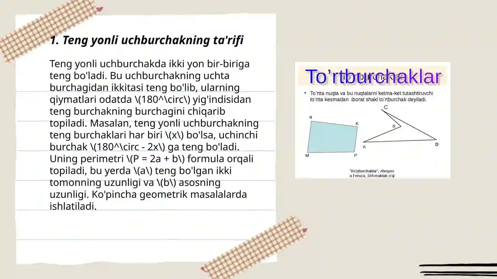 Teng yonli uchburchakning xossalari 3