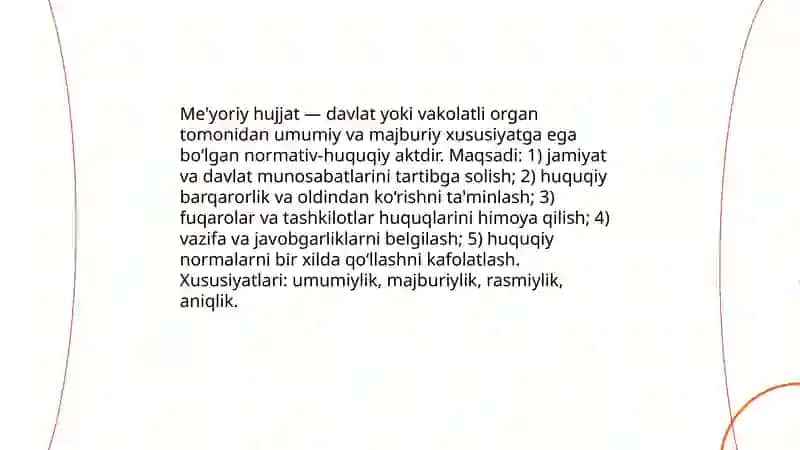 Me'yoriy hujjat kategoriyalari, tuzish tartibi, ularning tuzilishi 3