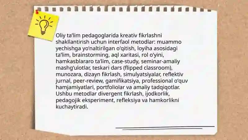 Oliy taʼlim pedagogiklari pedagogoklarida kreativlik sifatlarini rivojlantirish yoʻllari 3