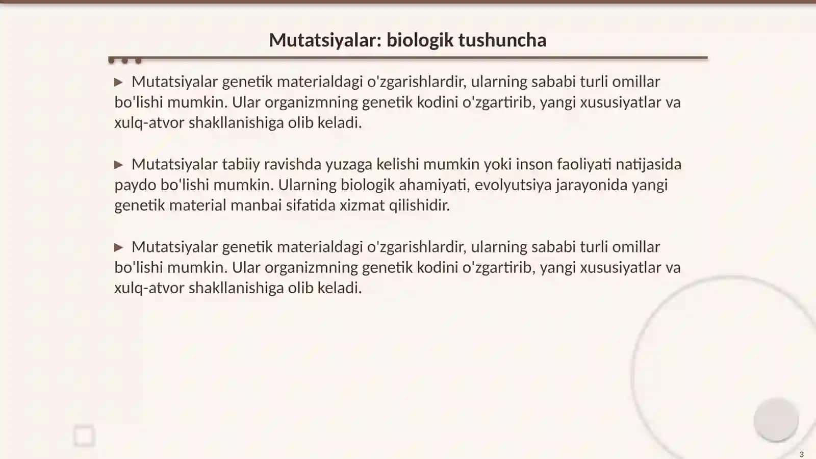 Mutatsiyalar:sababli,shakllari,ahamiyati va biologik oqibatlari 3