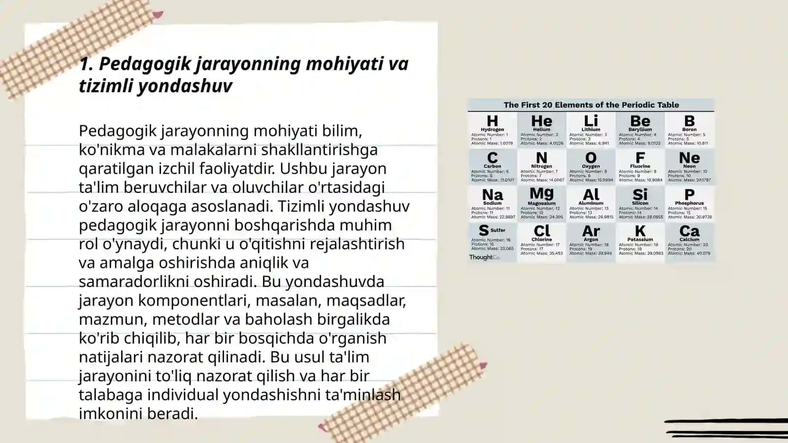 Pedagogik jarayon tizim sifatida, pedagogik texnologiyaning asosiy belgilari va tasnifi 3