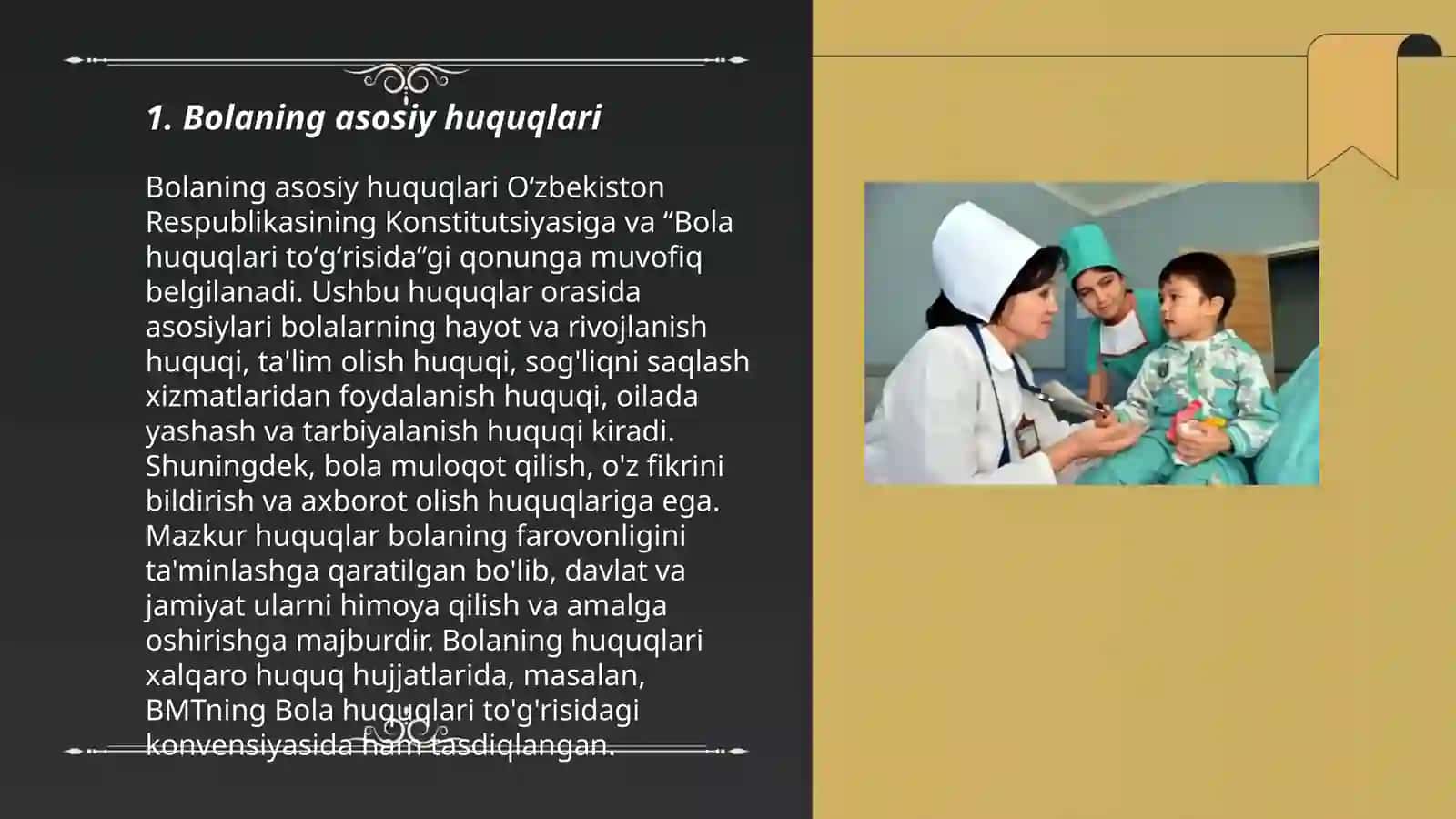 BMTning Bola huquqlari toʻgʻrisidagi konventsiyasi. Media bola huquqlari mavzusida taqdimot tayyorlash va og'zaki himoya qilish 3