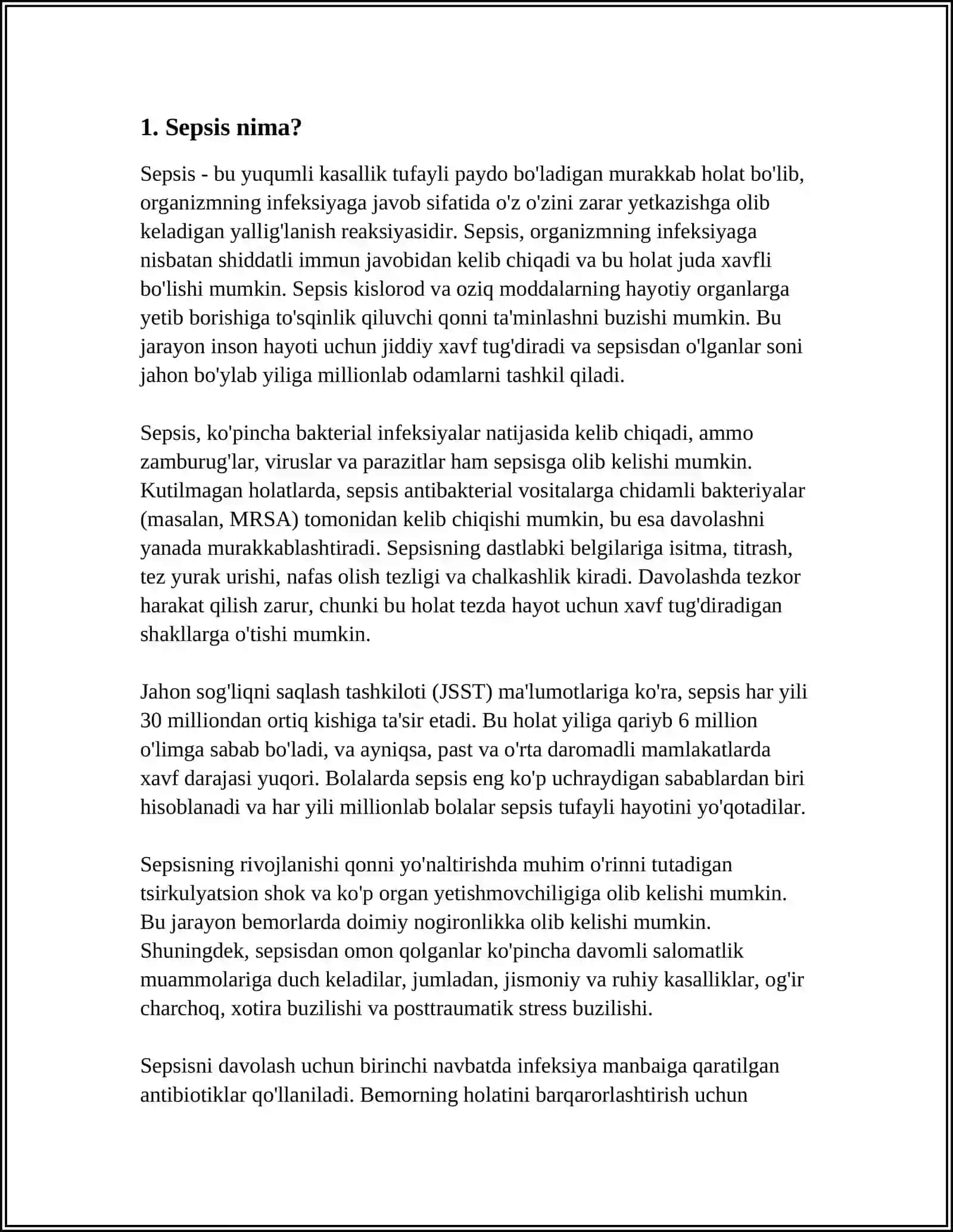 SEPSIS MAVZUSIDA REFERAT 3