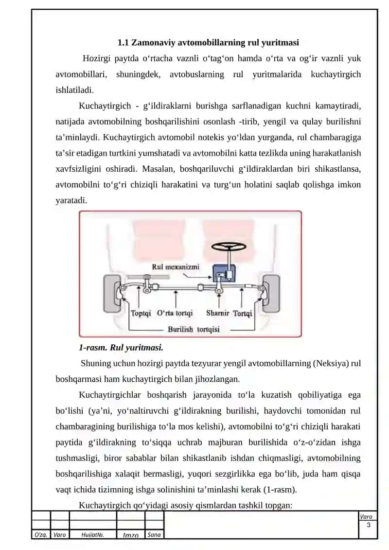 Zamonaviy avtomobillar rul yuritmasining kuchaytirgichlari 3