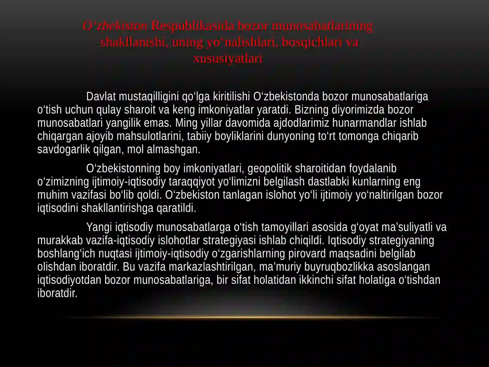 O‘zbekiston bozor munosabatlari tarixi 3