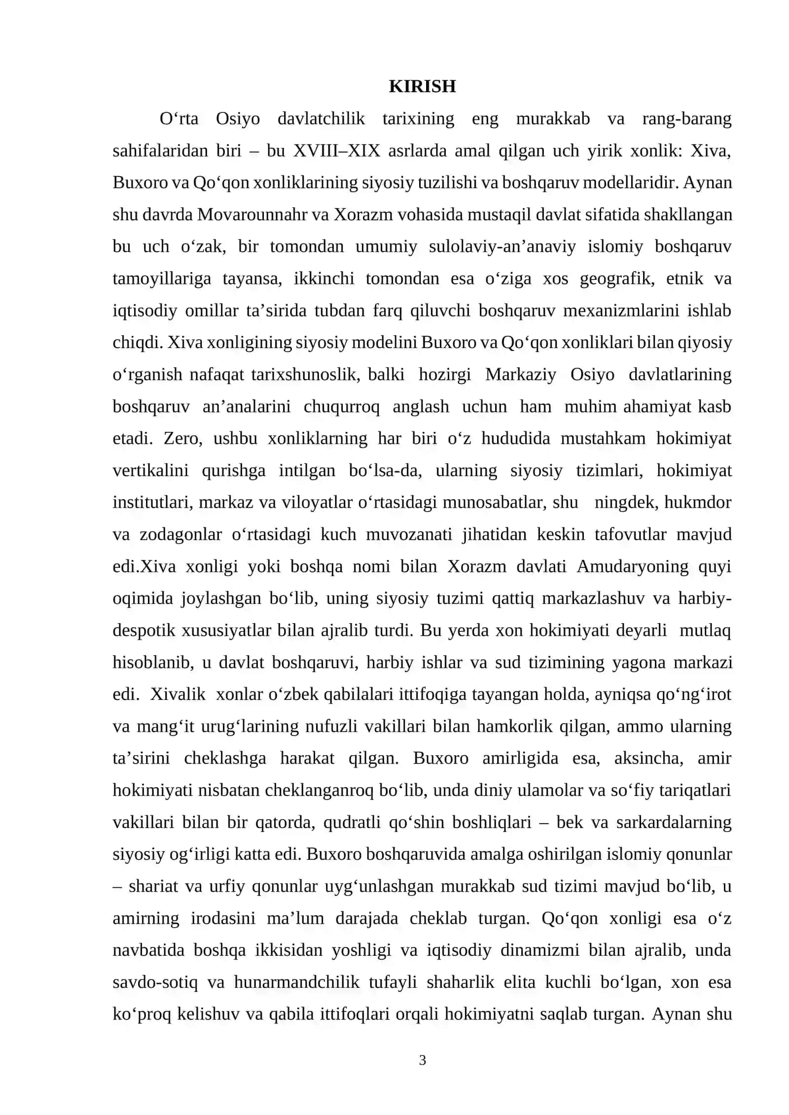 XIX asr o'rtalarida Qo'qon xonligi, Buxoro amirligi va Xiva xonligining davlat boshqaruv tizimlarini qiyosiy tahlil qilish 3