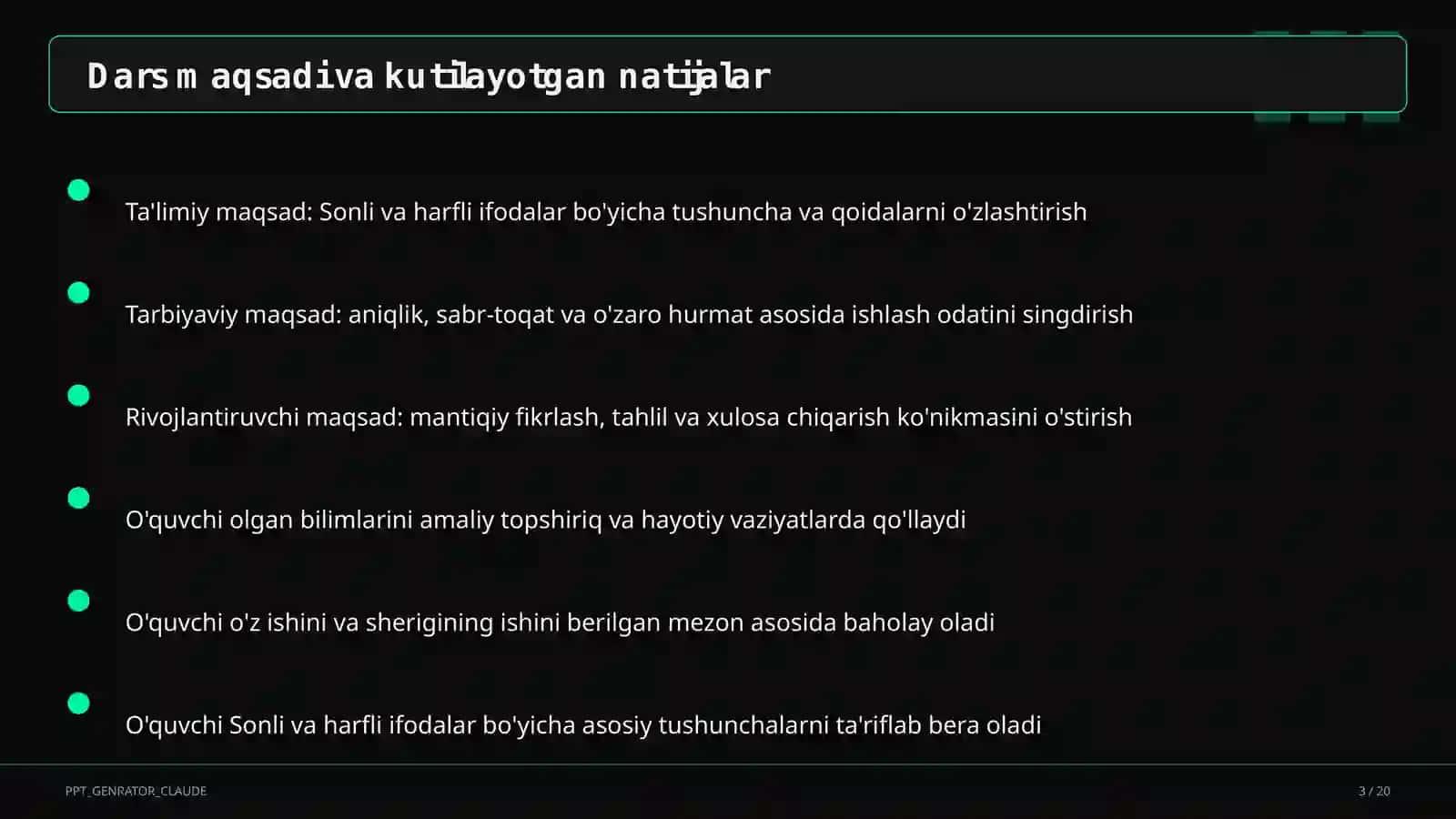 Sonli va harfli ifodalar (5-sinf) 3