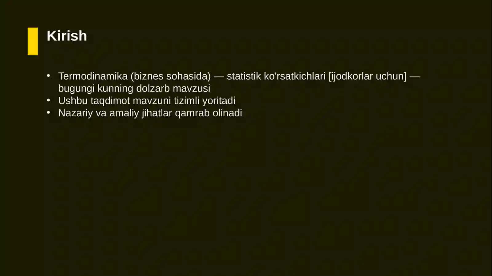 Termodinamika (biznes sohasida) — statistik ko'rsatkichlari [ijodkorlar uchun] 3
