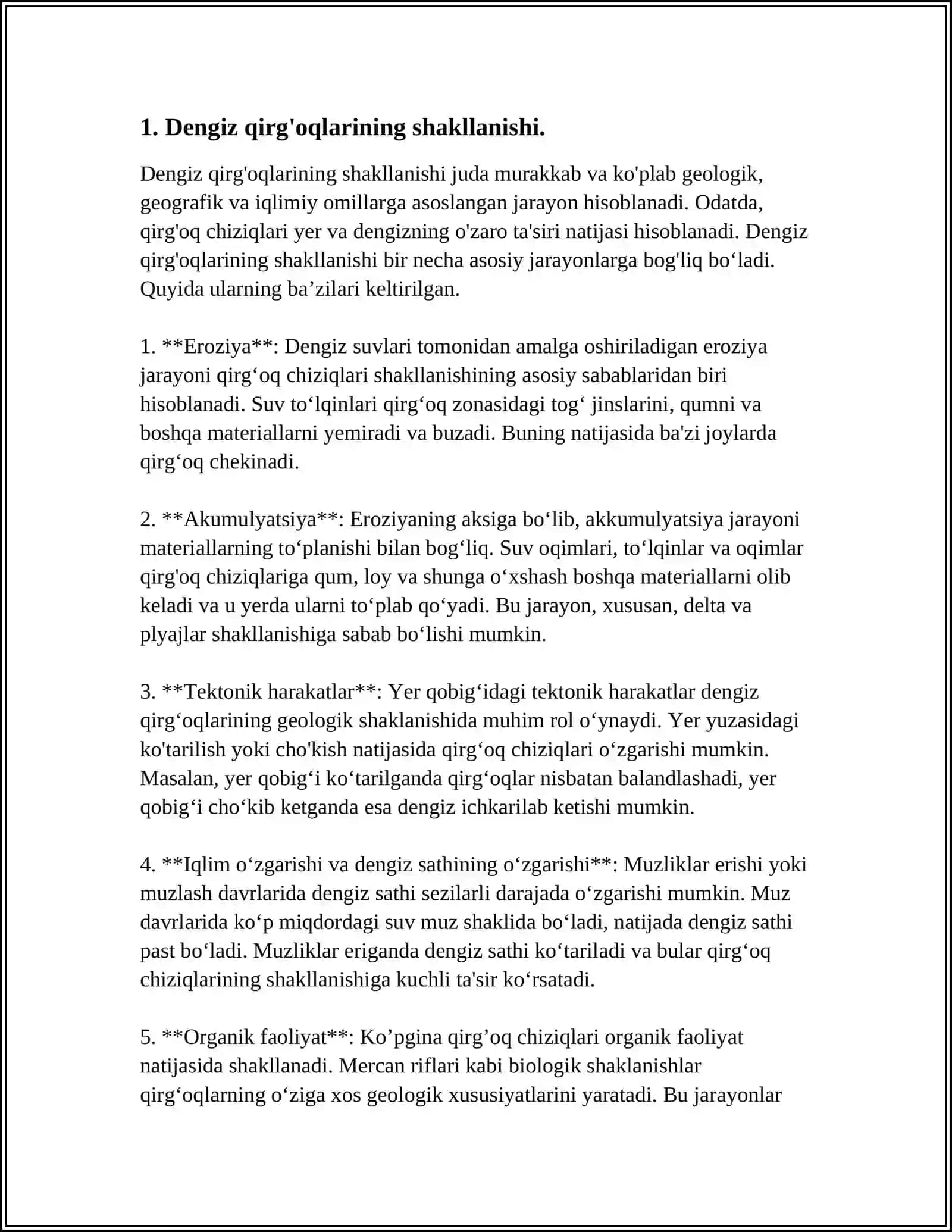 DENGIZ,OKEAN QIRG'OQLARI,ULARNING HOSIL BO'LISHI VA O'ZGARISHI 3