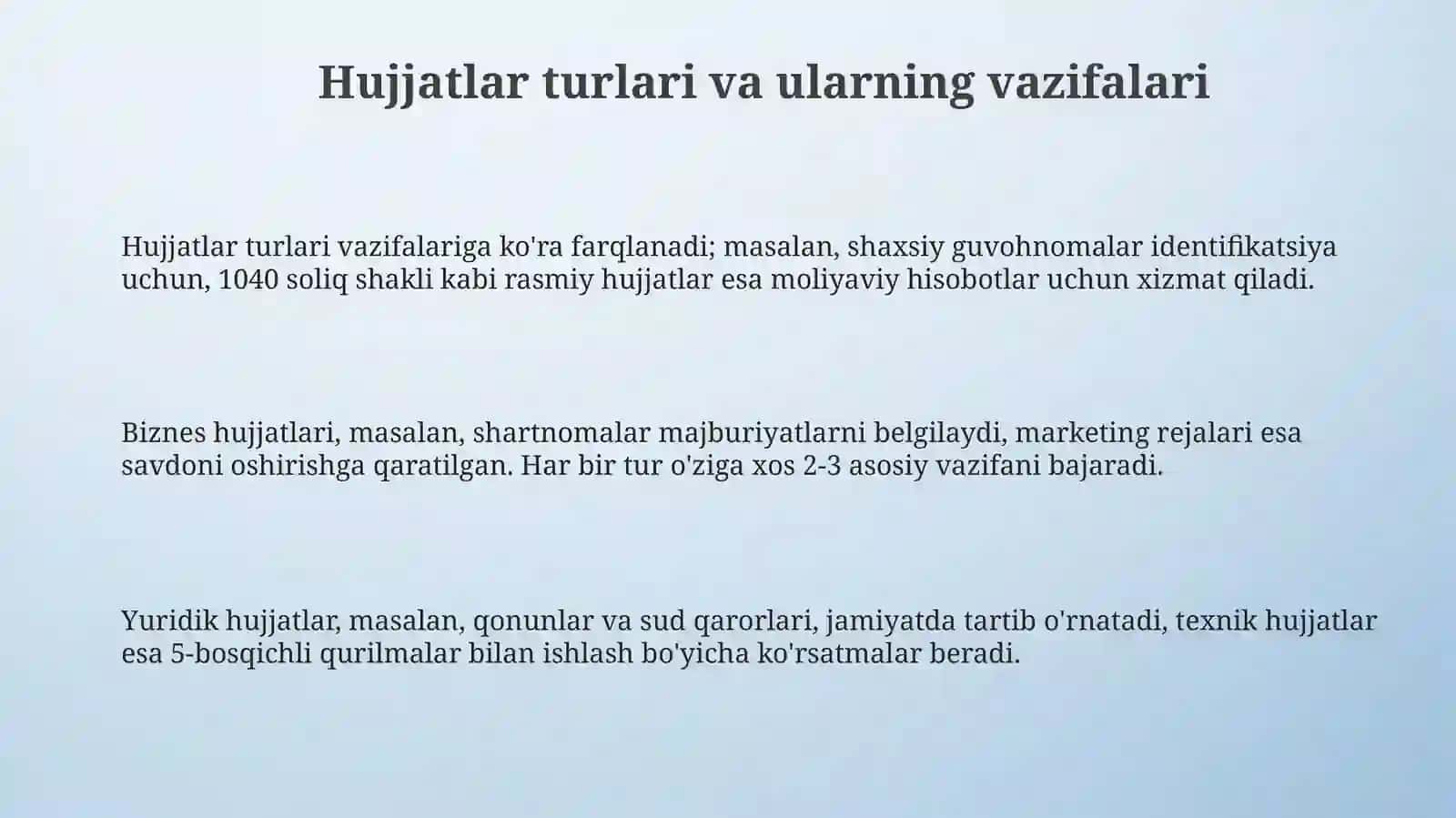Hujjatlarning turlari va vazifalari haqida umumiy tushuncha 3