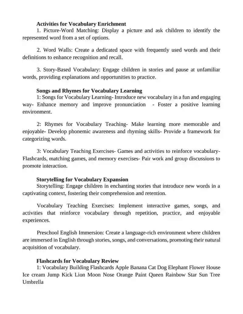 Vocabulary Teaching Exercises In Teaching English To Preschool Childern 3