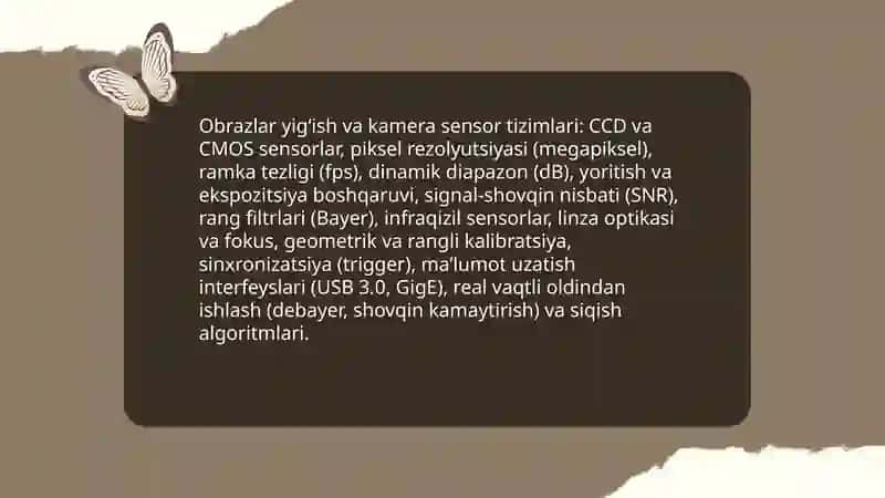Obrazlar yig‘ish va kamera sensor tizimlari 3