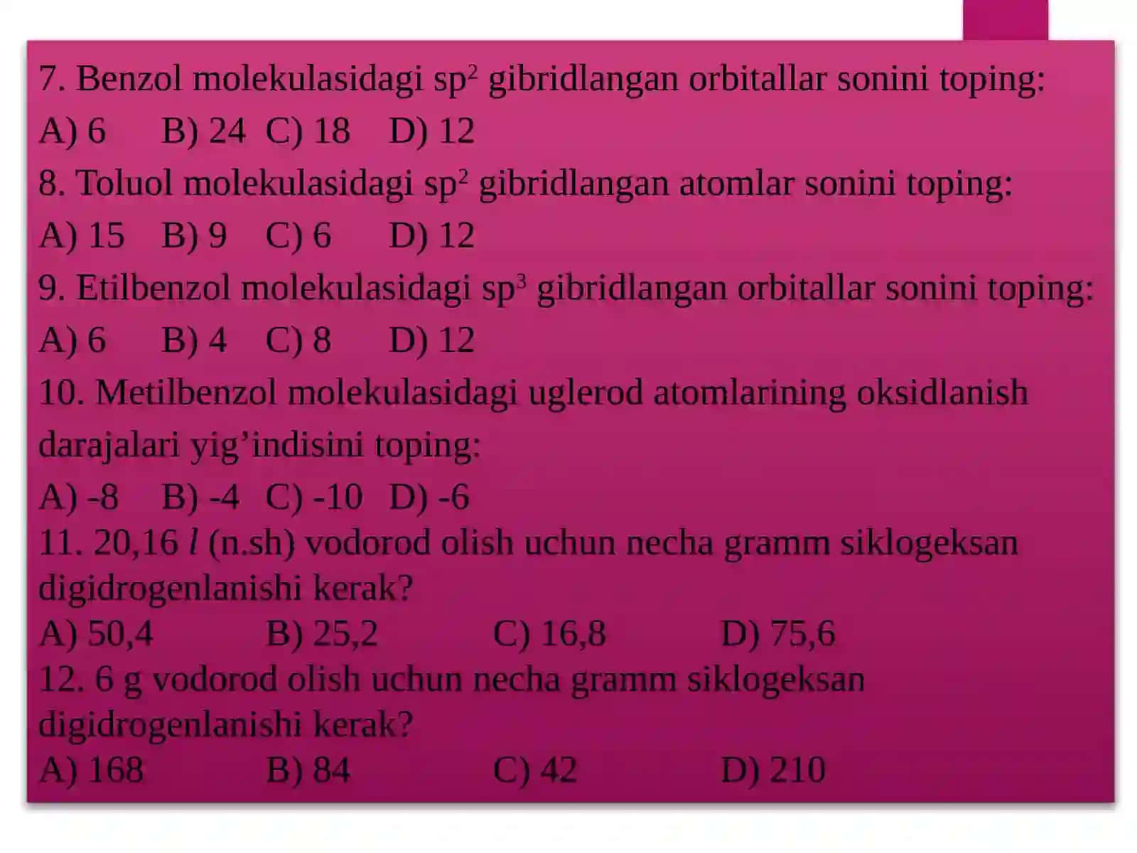 Arenlar va ularning olinishiga oid masala va mashqlar 3