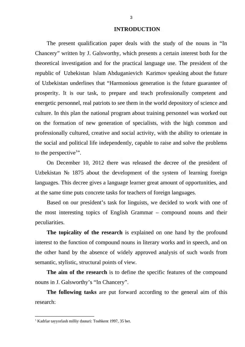 QUALIFICATION WORK on theme “Influence of Various Factors and Processes on the Usage of Compound Nouns in J. Galsworthy’s “In Chancery”” 3