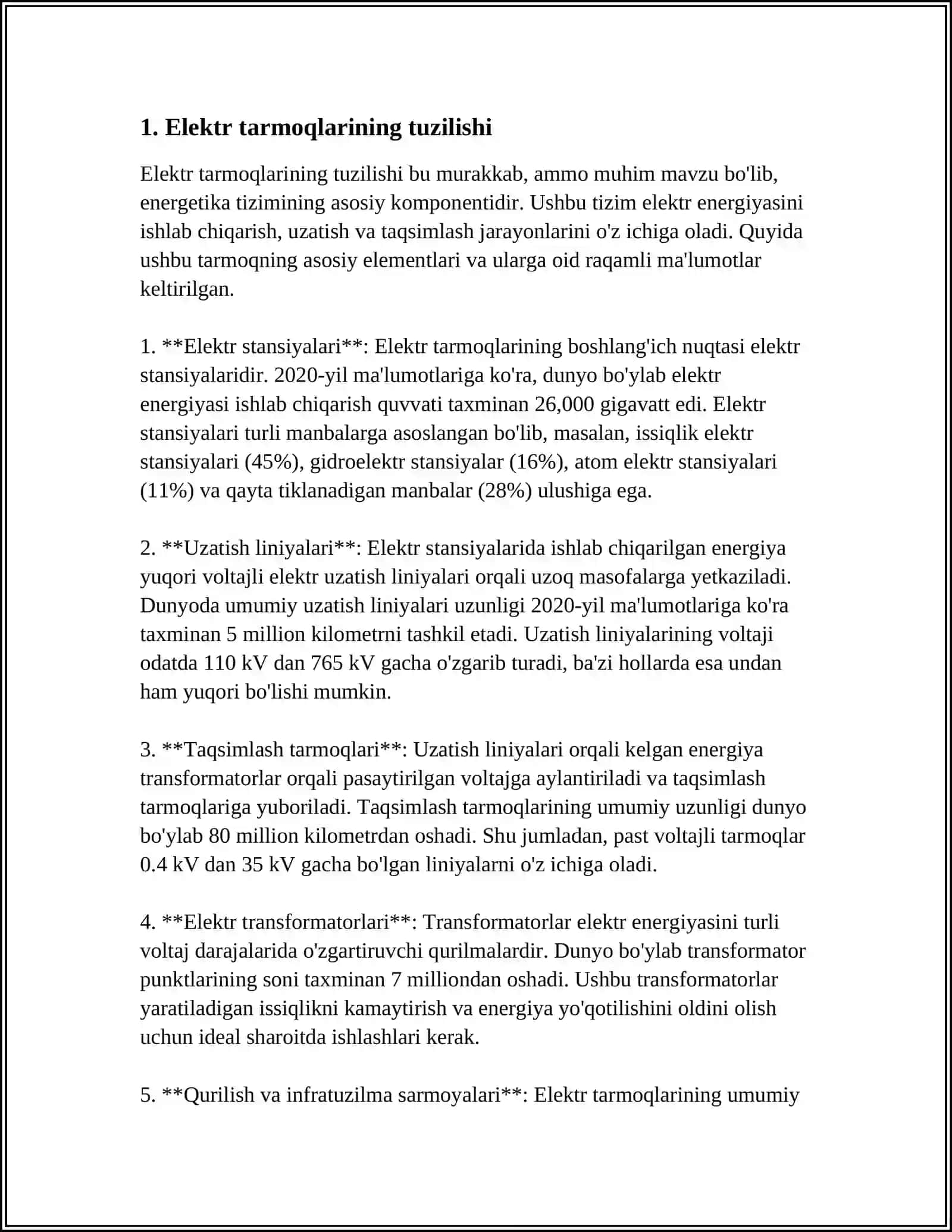 ELEKTR TARMOG‘INI TEXNIK IQTISODIY HISOBLASH 3