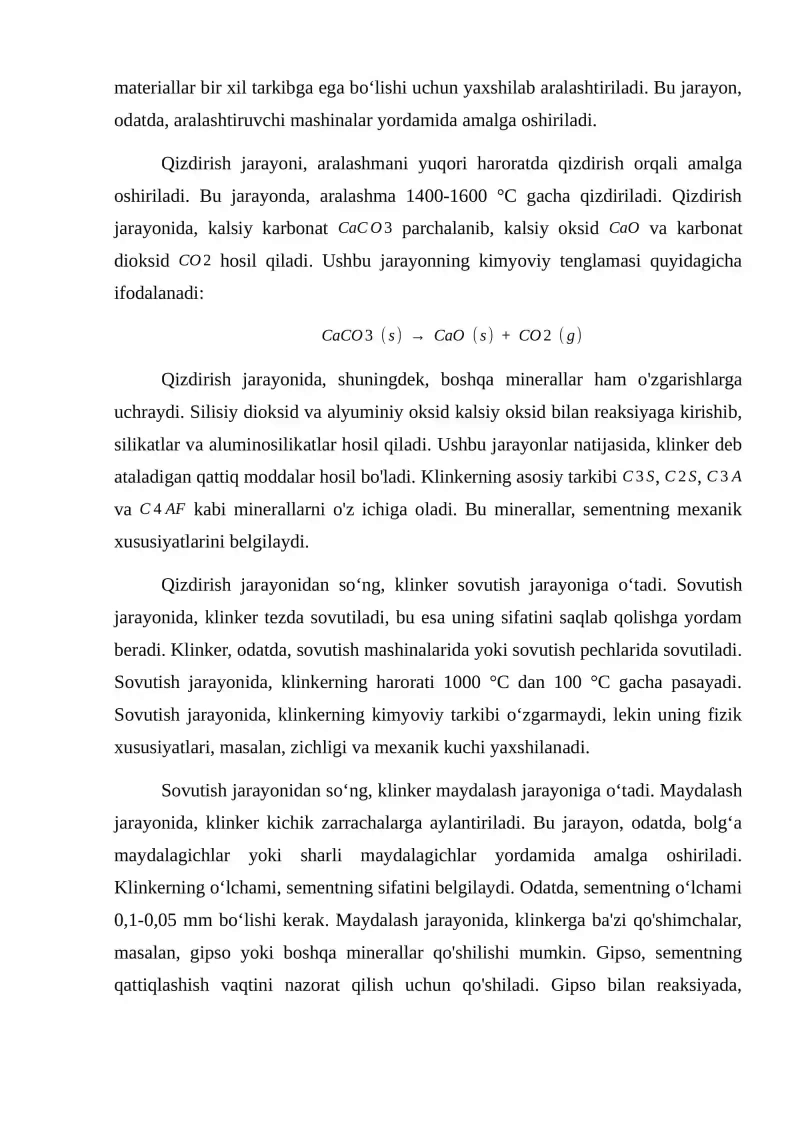 Sement ishlab chiqarishning kimyoviy texnologiyasi. 3