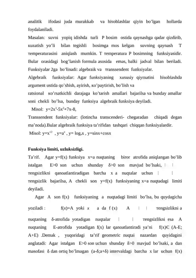Differensial va integral hisob   Funksiya va berilisn usullari . Funksiya  limiti .Hosila tushunchasi va hosilani  hisoblash .. 3