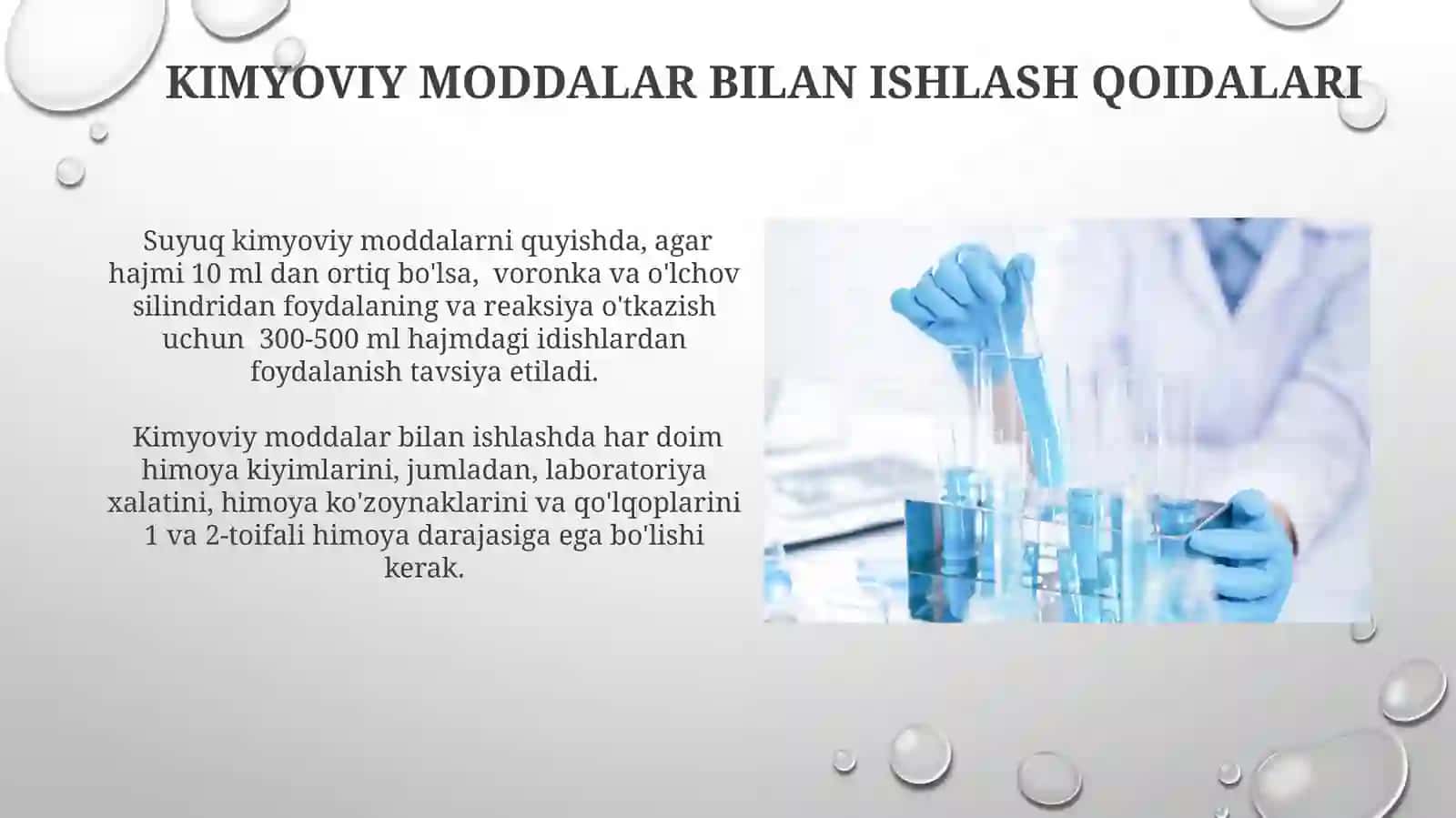 Kimyoviy moddalar bilan ishlash qoidalari 3