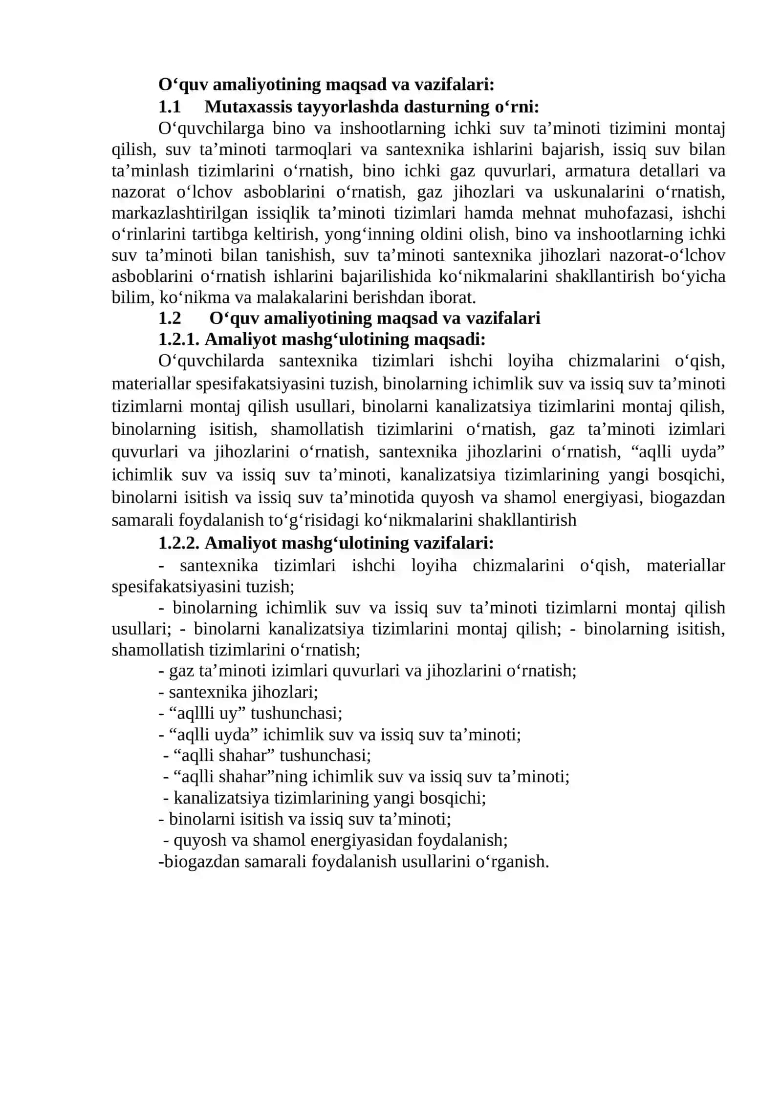“Santexnika ishlari” o‘quv amaliyoti O‘QITISH MATERIALLARI TO‘PLAMI 3