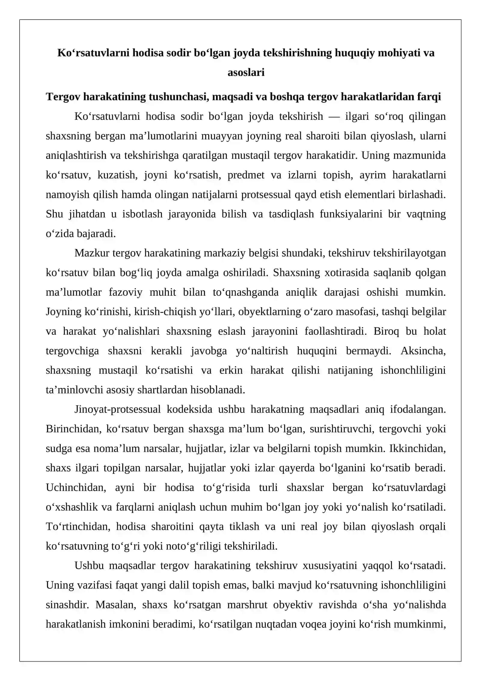 Ko‘rsatuvlarni hodisa sodir bo‘lgan joyda tekshirish tergov harakatini o‘tkazish tartibi va asoslari 3