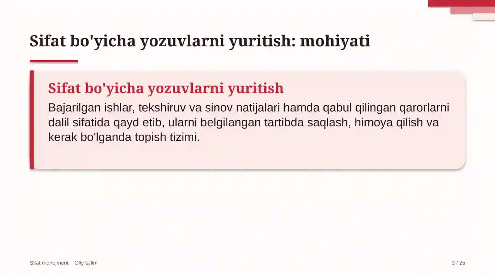 yetkazib berish xizmatlarida sifat bo'yicha yozuvlarni yuritish 8342 3