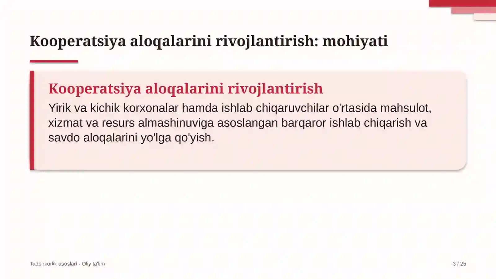 Tadbirkorlik asoslari · Oliy ta'lim 3