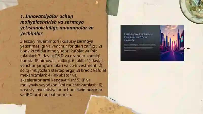 Innovatsiyalar uchun moliyalashtirish va sarmoya yetishmovchiligi: muammolar va yechimlar 3