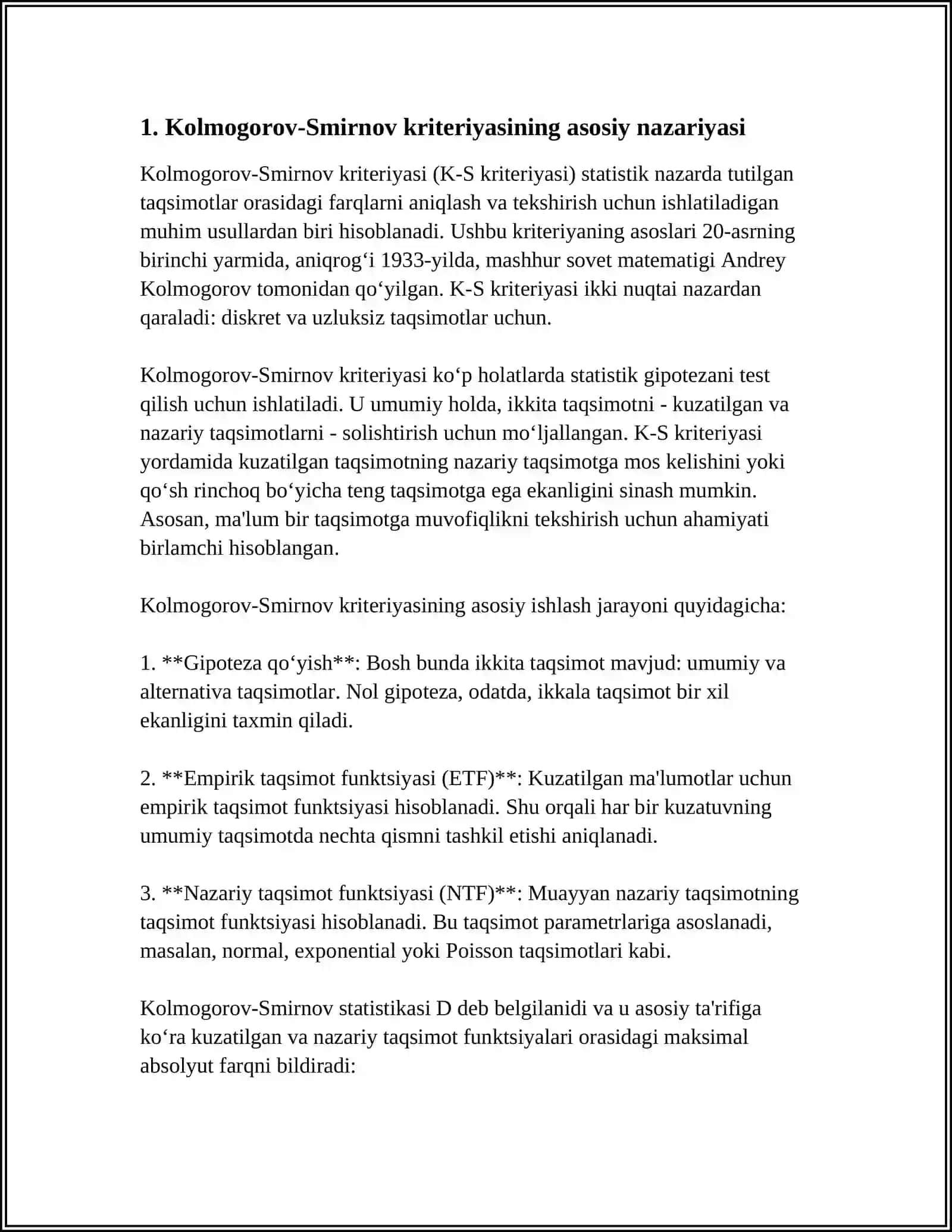 KOLMOGOROV- SMIRNOV KRITIRIYASI VA UNI QO'LLASH 3