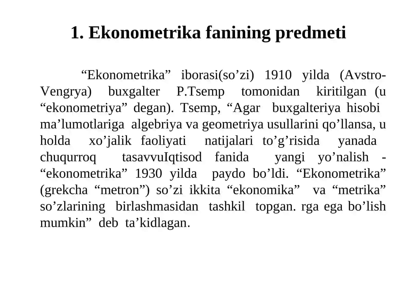 Ekonomеtrika fanining prеdmеti, usullari, vazifalari va asosiy tushunchalari 3