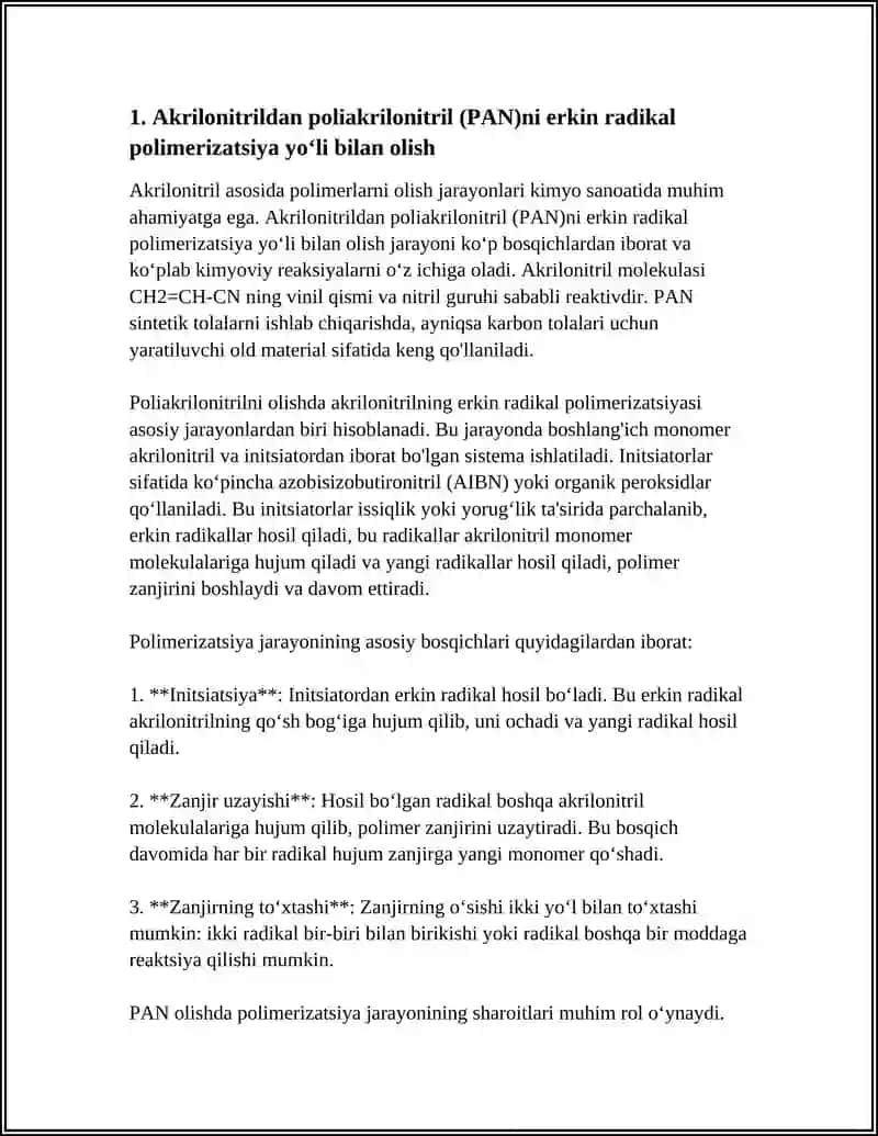 AKRILONITRIL ASOSIDA POLIMERLARNI OLISH JARAYONLARI 3
