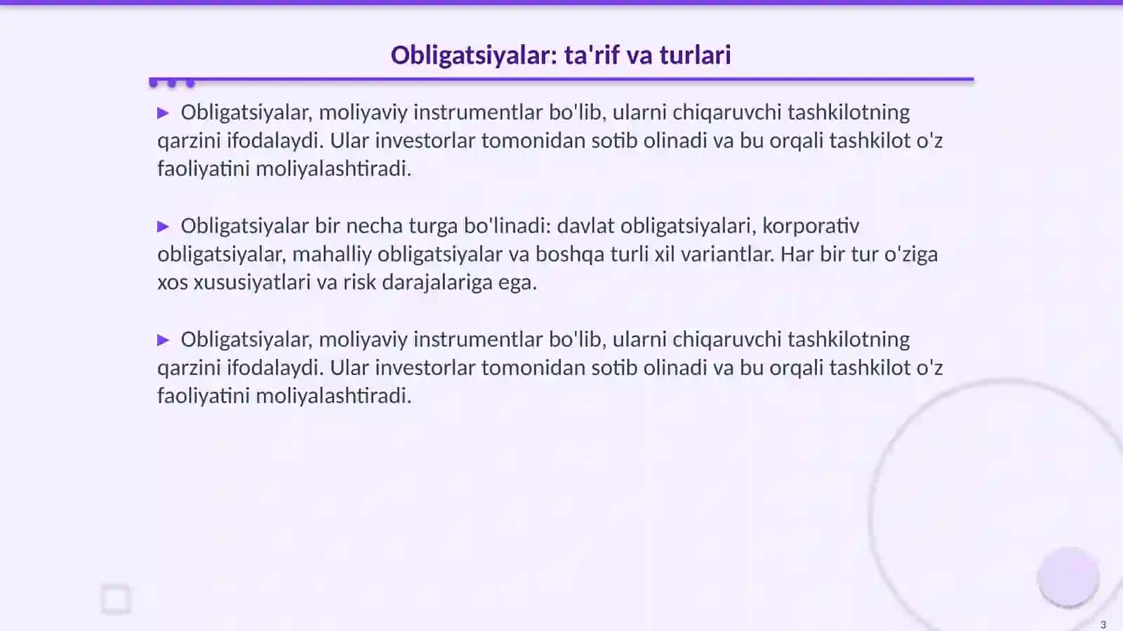 Obligatsiyalar va ularning daromadliligi 3