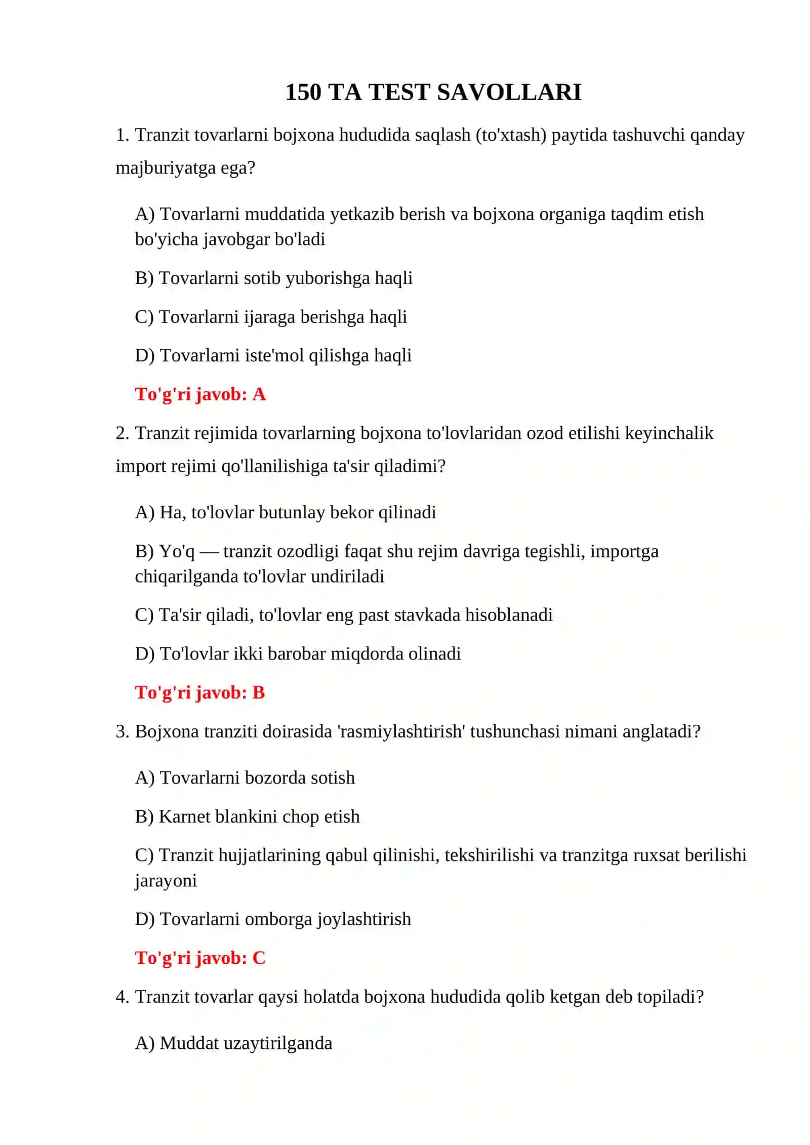 TRANZIT BOJXONA TESTLARI 3